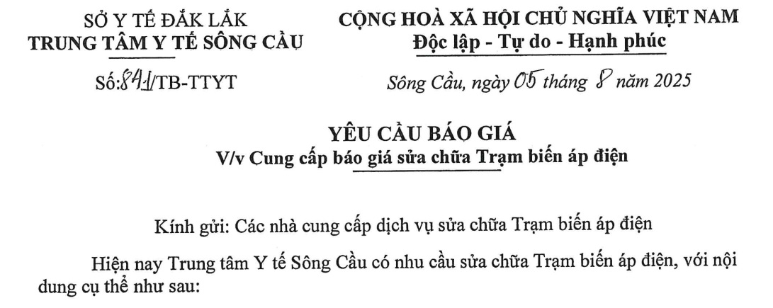 YCBG Cung cấp báo giá sửa chữa Trạm biến áp điện